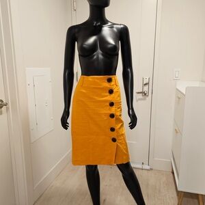 Women's Yellow Linen Button-Front Skirt
